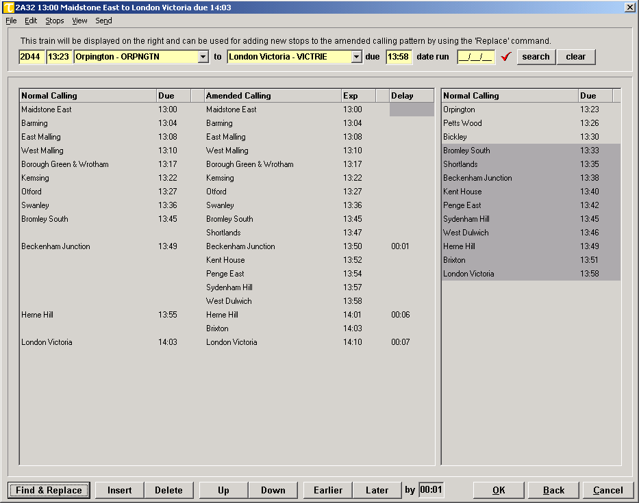 Tyrell2 Calling pattern input showing extra stops being made on a train